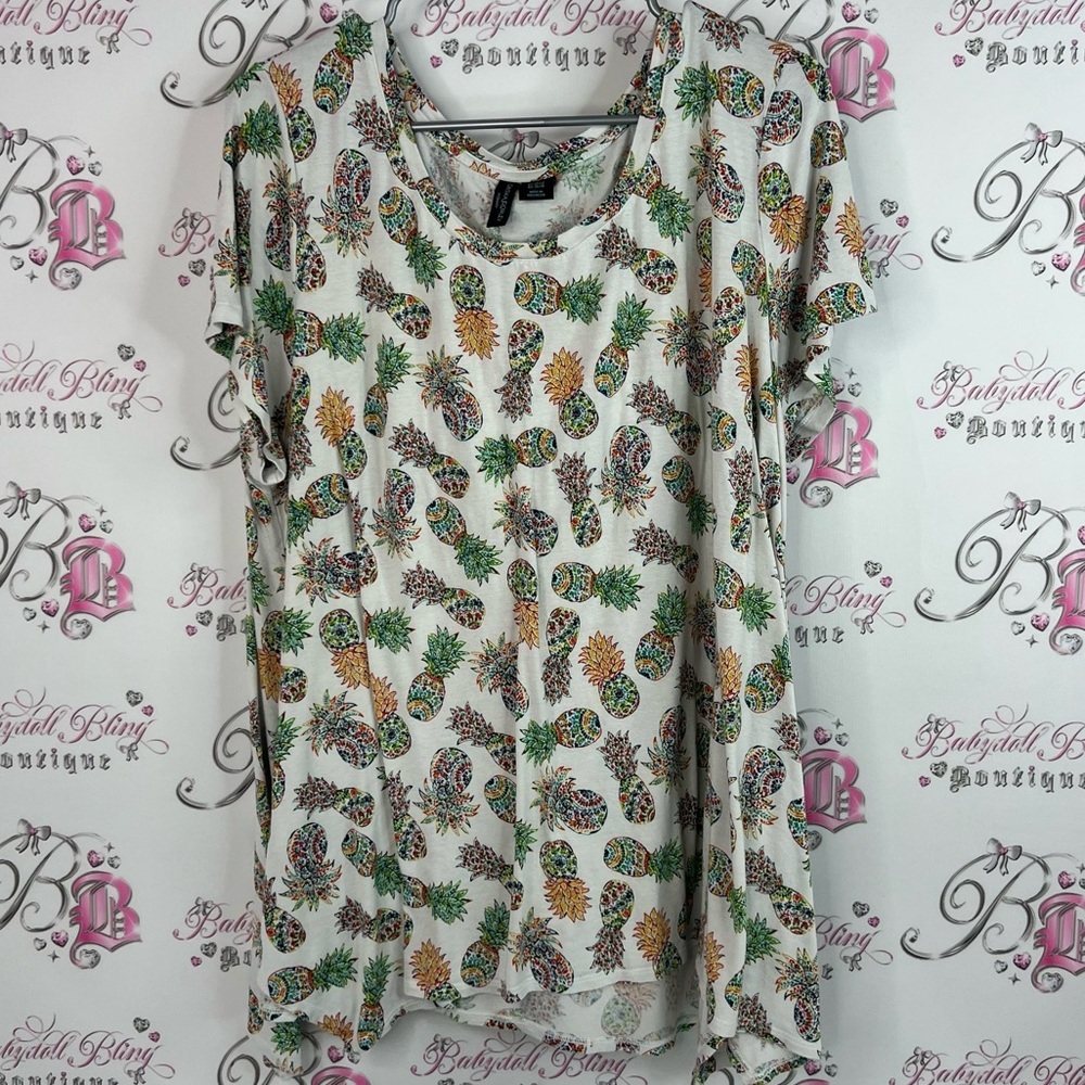 Cynthia Rowley tshirt tee pineapple geometric White Floral Blouse shirt